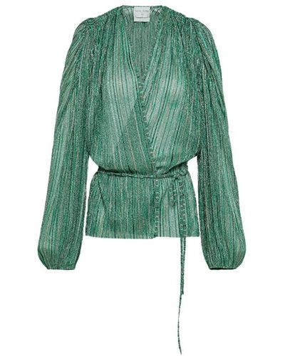 Forte Forte Wrapover Pleated Tulle Shirt Emerald - Grün