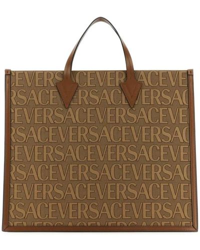 Versace Bestickte leinwand allover einkaufstasche - Braun