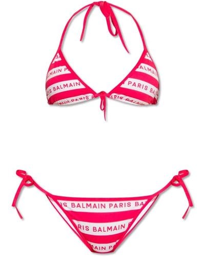 Balmain Bikini mit Logo-Print - Pink
