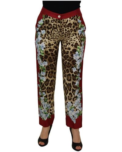 Dolce & Gabbana Pantaloni con stampa leopard flora e vita media - Nero