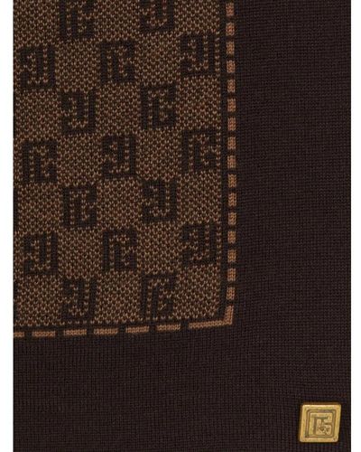 Balmain Monogrammed Fine Knit Scarf - Brown