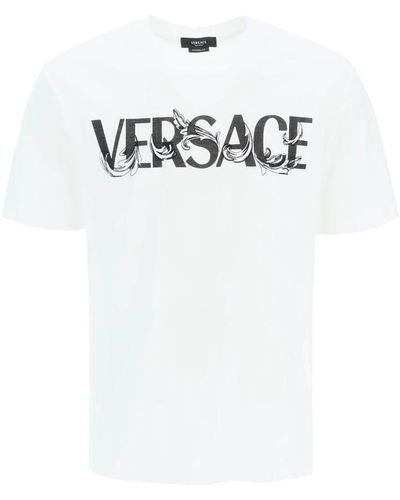 Versace Magliette in cotone con stampa logo - Bianco