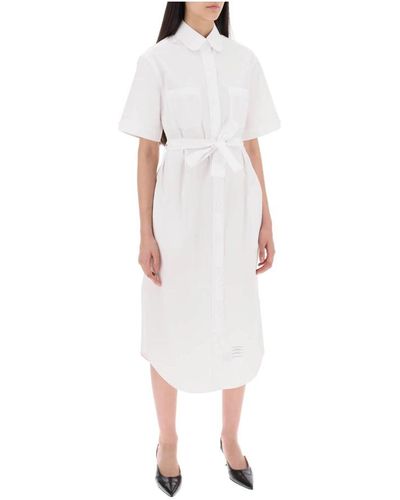 Thom Browne Midi-bluse mit gürtel - Weiß