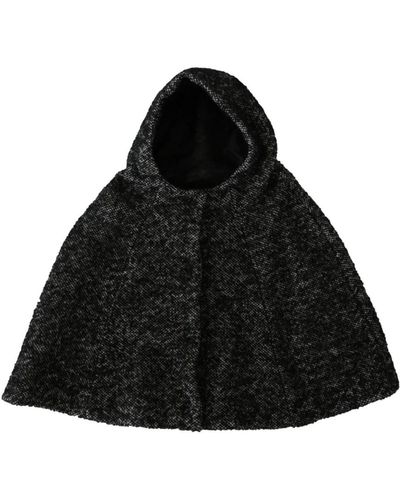 Dolce & Gabbana Tweet Wool Shoulder Hat Hooded Scarf - Black
