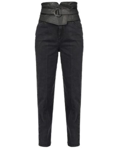 Pinko High waist eco-leder einsatz slim jeans - Schwarz