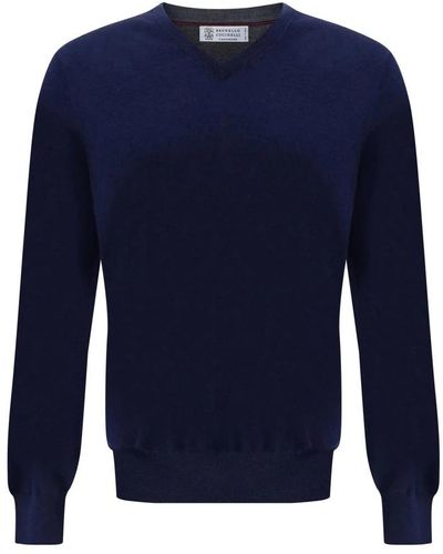 Brunello Cucinelli V-Neck Knitwear - Blue