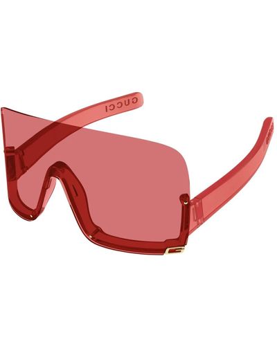 Gucci Half-rimmed Plastic Shield Sunglasses - Red