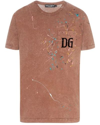 Dolce & Gabbana Braunes baumwoll-t-shirt - Pink