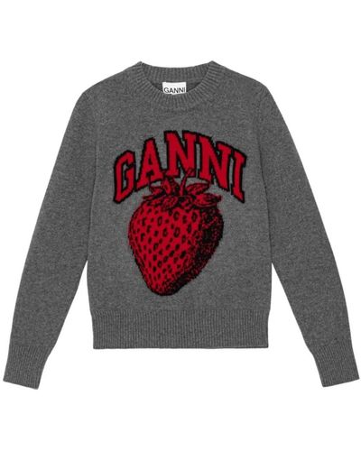 Ganni Round-Neck Knitwear - Gray