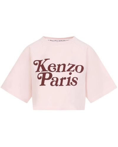 KENZO Rosa baumwoll-t-shirt mit signatur - Pink