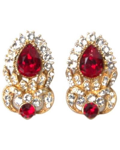 Dolce & Gabbana Orecchini placcati in oro con cristalli rossi e motivo floreale - Rosso