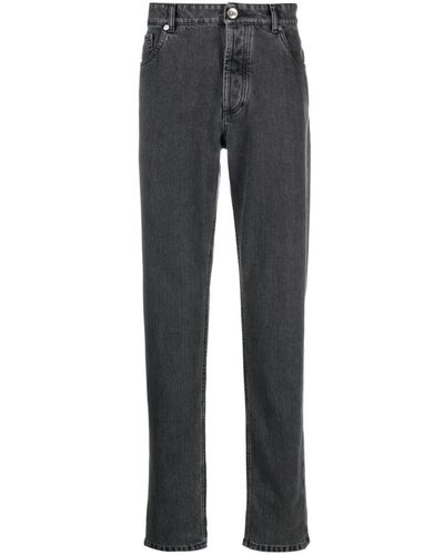 Brunello Cucinelli Jeans in cotone grigio antracite slim-fit