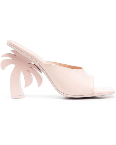 Palm Angels Mules in pelle rosa con tacco scultoreo