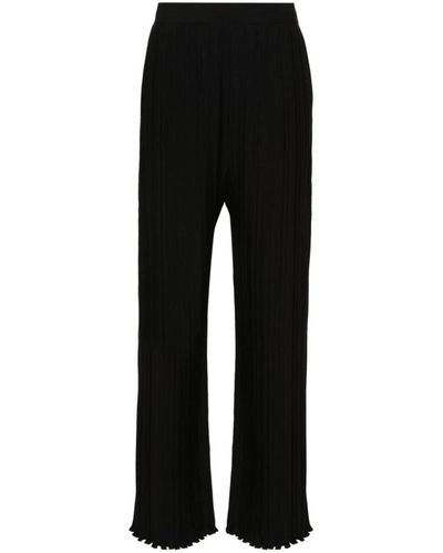Lanvin Pantalones negros plisados con detalle de franja lateral