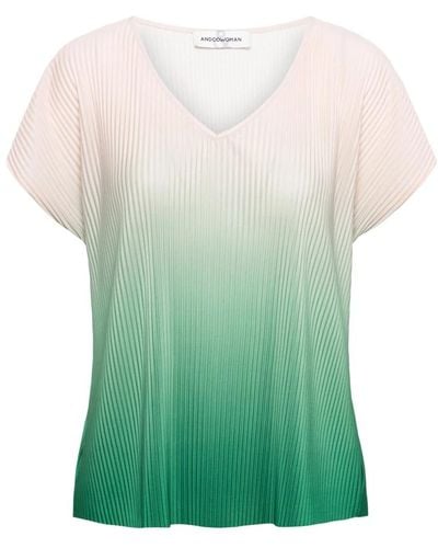 &Co Woman Grünes plissé-top mit v-ausschnitt,peach multi plissé top,blaue plissé-bluse mit v-ausschnitt &co