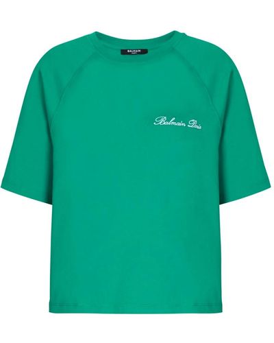 Balmain Kurzes T-Shirt Signature - Grün