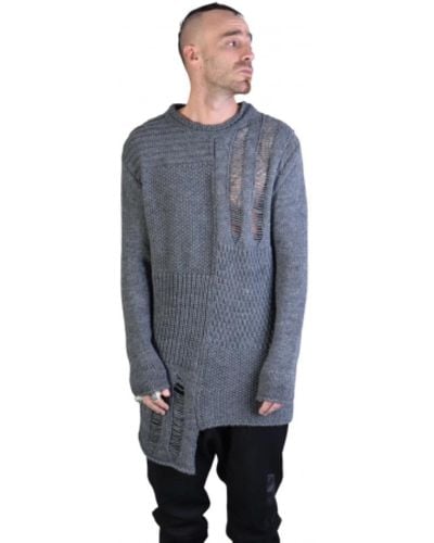 LA HAINE INSIDE US Langer grauer Patch-Pullover für Männer