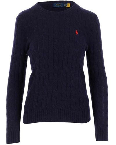 Ralph Lauren Sweater made of wool and cashmere plaited pattern round-neck - Azul