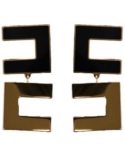 Elisabetta Franchi Schwarze bijoux ohrringe mit doppeltem logo,schwarze emaille-logo-ohrringe