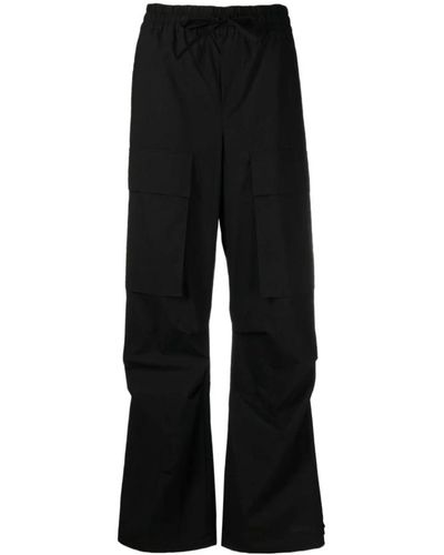 P.A.R.O.S.H. Pantaloni in cotone neri con dettagli arricciati e pieghe - Nero