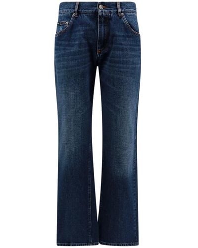 Dolce & Gabbana Jeans de algodón con logo patch - Azul