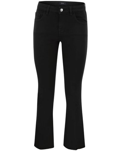 Fay Pantalones de algodón elástico con 5 bolsillos y dobladillo deshilachado - Negro