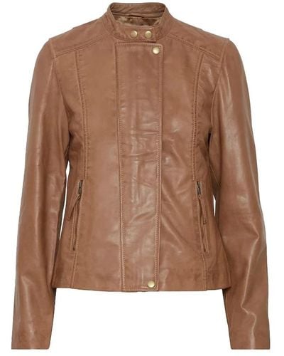 Fransa Leather Jackets - Brown