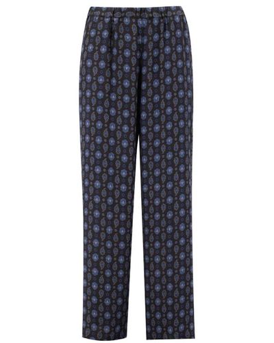 Aspesi Pantalones de cuero con estampado de pijama - Azul