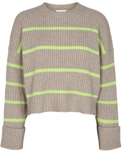 co'couture Row Stripe Box Crop O-Knit Sweater - Grün