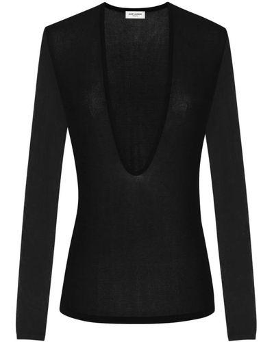 Saint Laurent V-Neck Knitwear - Black