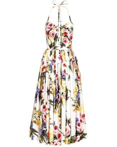 Dolce & Gabbana Vestido midi con estampado floral y espalda abierta - Blanco