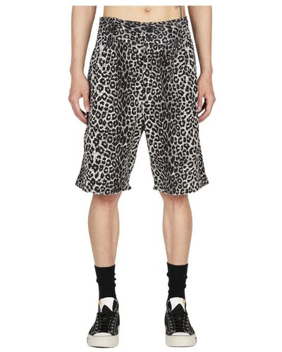 Visvim Shorts in cotone-lino con stampa leopardata - Grigio
