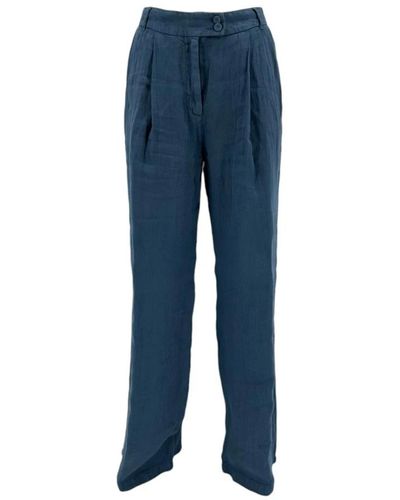 120% Lino Wide Trousers - Blue