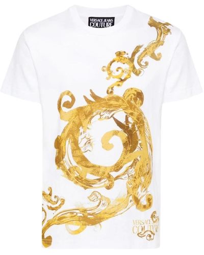 Versace Jeans Couture T-shirt in cotone bianco con stampa barocca - Metallizzato