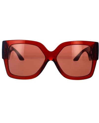 Versace Oversized rechteckige sonnenbrille in transparentem rot mit dunkelvioletten gläsern - Braun