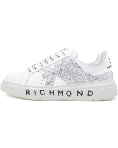John Richmond Weiße sneakers mit strass-detail