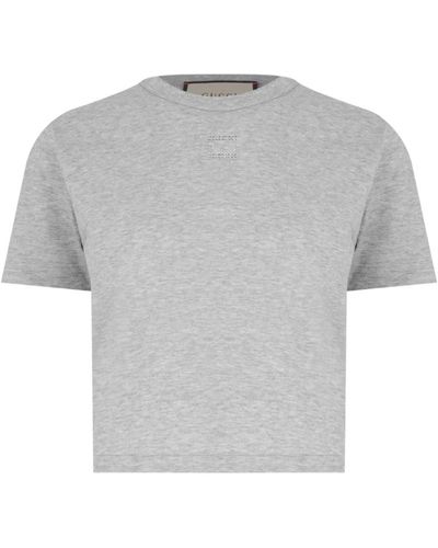 Gucci Camiseta corta con logo crystal g - Gris