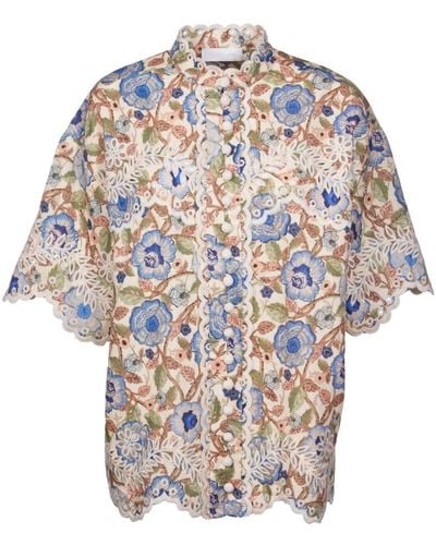 Zimmermann Camisa de lino bordada con estampado floral - Neutro