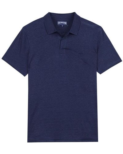 Vilebrequin Linen Jersey Polo Shirt Solid - Blue