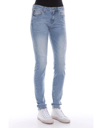 Love Moschino Jeans in cotone blu con logo glitterato