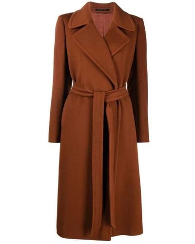 Tagliatore Belted Coats - Brown