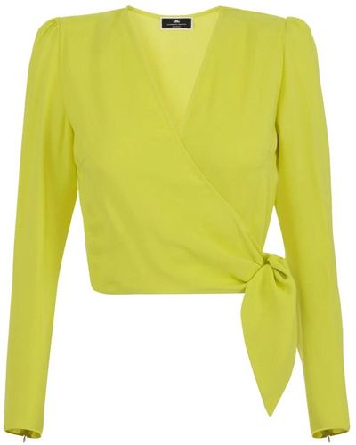Elisabetta Franchi Camisa georgette amarilla de manga larga - Amarillo