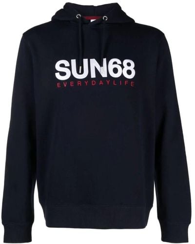 Sun 68 Logo bestickter hoodie - Blau