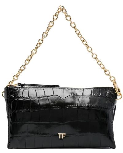 Tom Ford Glänzende weiche geprägte krokodil clutch - Schwarz