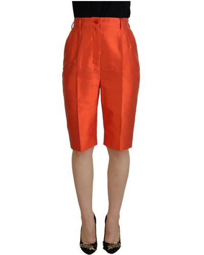 Dolce & Gabbana Pantaloni corti in seta arancione a vita alta - Rosso