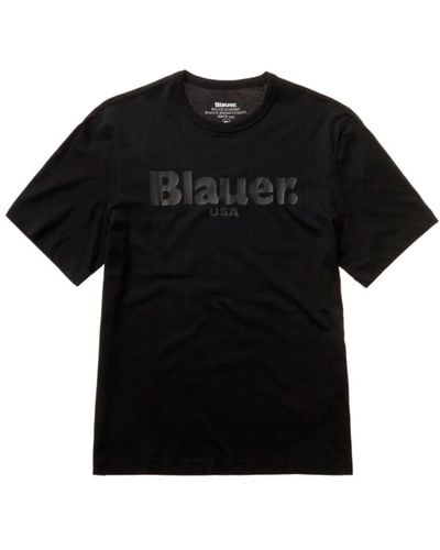 Blauer Klassisches baumwoll-jersey-t-shirt - Schwarz