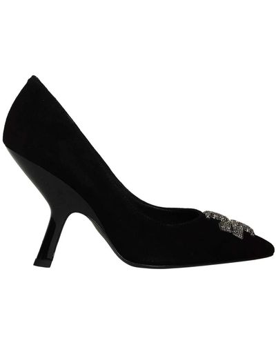 Tory Burch Elegantes zapatos de tacón negros de ante con diseño de logo strass