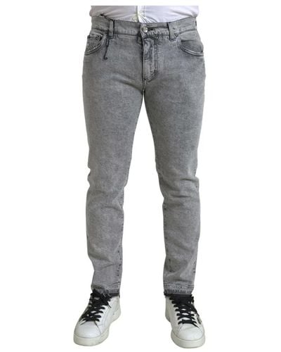 Dolce & Gabbana Jeans skinny in denim di cotone grigio autentici