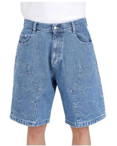 Arte' Shorts in denim ricamati cuori - Blu