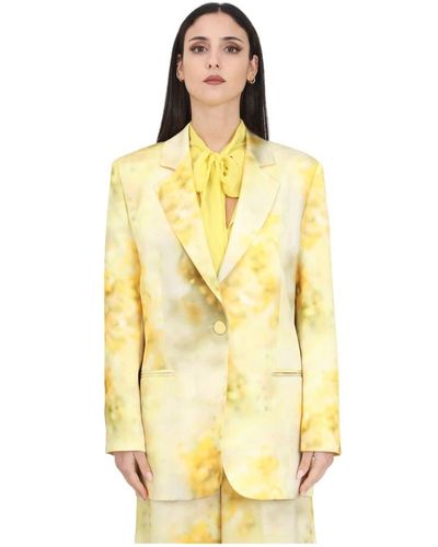 Pinko Blazer amarillo de satén con estampado - Metálico